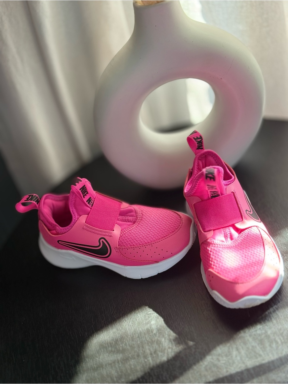 Nike Kids Bright Pink Slip-On Sneakers with Black Swoosh